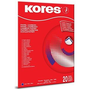 Kores - Blauw carbonpapier voor handschrift, geen vlekken en herbruikbaar, school- en kantoorbenodigdheden, formaat A4, 21 x 29,7 cm, pak van 20 vellen, handschrift, blauw, 20 vellen