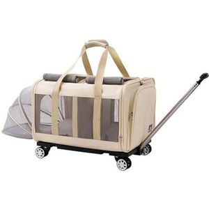 Dierenkar Afneembare trolley for huisdieren Katten Hondentas Universele grote uitbreidbare kat met wielen (Color : Tan)