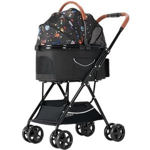 Dierenkar Afneembare hondenwagen van aluminiumlegering Corgi Teddy Cat Cart Hondenwagens Kleine honden (Color : Black steel tube)