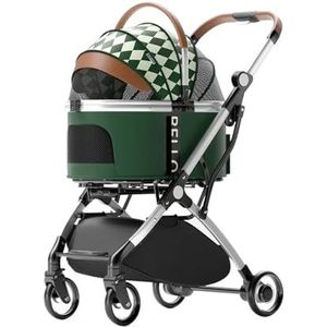 Dierenkar Afneembare hondenwagen van aluminiumlegering Corgi Teddy Cat Cart Hondenwagens Kleine honden (Color : Green Plaid)