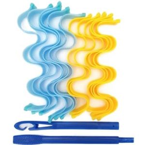 Haarrollers 12 stuks hitteloze haarkrulspelden geen warmte haarrollen zachte krullen krulstaaf roller sticks permanent staven golf vormers haarstylingtools haarkrulspelden (kleur: 30 cm blauw en geel)