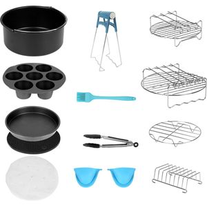 Ø18cm Airfryer Accesoires Heteluchtfriteuseaccessoires geschikt voor Airfryer Heteluchtfriteuse Accesoires Set -12-Delige Set - inclusief Silicone Cake Vormen：Ø18cm