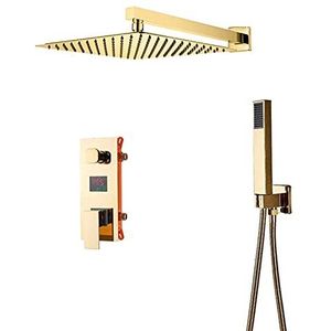 Gouden douche regensysteem, badkamer regendouchekop met handdouche, wandmontage verborgen douchekraan temperatuurweergave, 10 inch (maat: 8 inch)