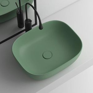 Badkamer vaartuig wastafel eenvoudig te installeren en schoon te maken wastafel krasbestendig Counter Art Basin Modern en eenvoudig keramisch bassin voor thuis balkon tuin gastenbad (kleur: groen B,