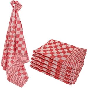 Theedoeken Geblokt - Katoen - 65 x 65 cm - Rood - 6 Stuks
