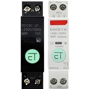 1 STUK WiFi MCB Stroomonderbreker Intelligente Over- en Onderspanningsbeveiliging Elektrische Energiemeting 1-63A Draadloze Afstandsbediening Schakelaar (Kleur: 40A, Maat: Single Functie