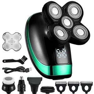 Elektrisch scheermes voor mannen, 5-in-1 oplaadbare kale kop elektrisch scheerapparaat 5 drijvende hoofden baard neus oor haar trimmer scheermes tondeuse gezichtsborstel