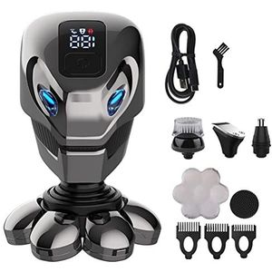 Elektrische Scheermes voor mannen, 5 in 1 4D Mannen Oplaadbare Kaal Hoofd Elektrische Scheerapparaat 7 Drijvende Cutter Baard Neus Oor Haar Trimmer Mannen Gezichtsreinigingsborstel