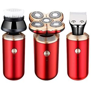 Elektrisch scheermes voor mannen, 5 in 1 elektrisch scheerapparaat voor mannen vijf scheermes baardtrimmer 3D drijvend scheerapparaat USB oplaadbare multifunctionele scheermachines (kleur: rood)