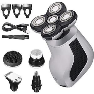 Elektrisch scheermes voor mannen, 5-in-1 oplaadbare kale kop elektrisch scheerapparaat 5 drijvende hoofden baard neus oor haar trimmer scheermes tondeuse gezichtsborstel