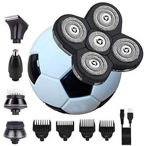Elektrisch scheermes voor mannen, 5-in-1 elektrisch voetbalscheerapparaat voor mannen, kaal scheerapparaat, verzorgingsset, multifunctionele draadloze tondeuse, roterende scheerapparaten