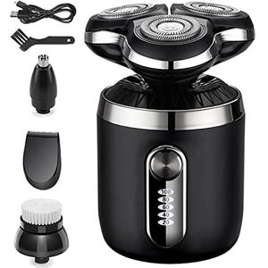 Elektrisch Scheermes voor Mannen, Elektrisch Scheerapparaat voor Mannen Nat en Droog Waterdichte Draadloze 3D Roterende Scheerapparaten USB Oplaadbare Baardtrimmer met LCD-scherm