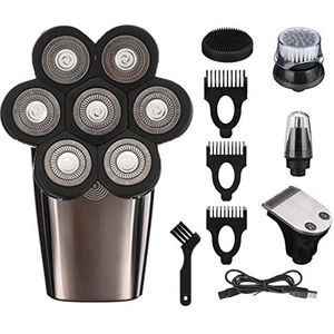 Elektrisch scheermes voor mannen, 7D elektrisch scheerapparaat met 7 cutter drijvende hoofden Power Display IPX waterdicht 6 in 1 mannen kaal baard haar trimmer remover scheermes
