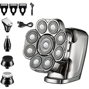 Elektrisch scheermes voor mannen, 9D scheerapparaat voor kale mannen 6-in-1 met neus/lichaamstrimmer drijvende kop elektrisch scheerapparaat nat/droog LED-display Mens Grooming Kit