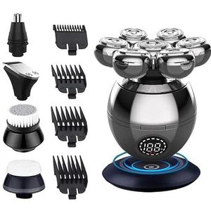Elektrisch Scheermes voor Mannen, 5-in-1 Elektrisch Scheerapparaat voor Mannen 7D Drijvende Baard Trimmer Scheerapparaat Clipper Cutter Hoofd Base Opladen Waterdichte Scheermachine