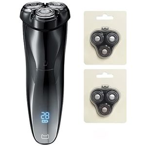 Elektrisch scheermes voor heren, 3D elektrisch scheerapparaat voor mannen IPX7 waterdicht nat droog dubbel gebruik LCD-scherm gezicht baard scheerscheermes (kleur: voeg 2 scheermesjes toe)