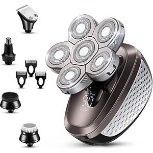 Elektrisch scheermes voor heren, 5 in 1 elektrische scheerset voor mannen, Touch Sensing 6 Heads LCD Waterdicht Oplaadbaar Scheermes Baardtrimmer Kaal scheerapparaat Body Razor