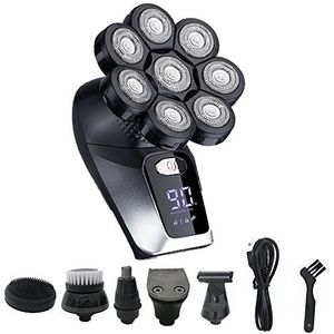 Elektrisch Scheermes voor Mannen, Multifunctionele 8D Kale Hoofd Scheerapparaat 6 in 1 Elektrische Scheermes Hoofd Scheerapparaten voor Kale Mannen LED Display Elektrische scheerapparaten