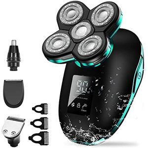 Elektrisch scheermes voor mannen, 5in1 digitaal display nat droog elektrisch scheerapparaat mannen kaal scheermachine baard haar trimmer lichaam gezicht elektrisch scheermes oplaadbaar (kleur: groen)