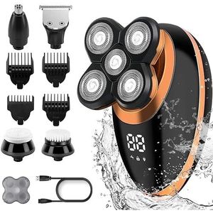 Elektrische Scheermes Voor Mannen, 5 in 1 Nat Droog Elektrisch Scheerapparaat Voor Mannen Baard Haar Trimmer Elektrische Scheermes Oplaadbare Kale Scheren Machine Lcd scherm Grooming Kit