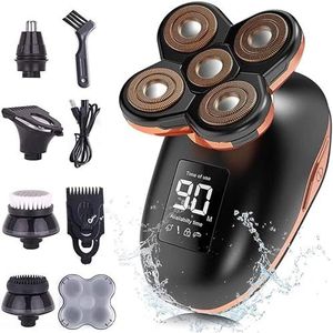 Elektrisch scheermes voor mannen, 5D drijvend elektrisch scheerapparaat voor mannen 5 in 1 scheerapparaten Kale mannen Baard Trimmer Grooming Kit LED Display USB Oplaadbare