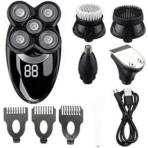 Elektrisch scheermes voor mannen, 5 in 1 oplaadbare elektrische scheerapparaat vijf drijvende hoofden scheermessen tondeuse neus oor haar trimmer mannen gezichtsreinigingsborstel