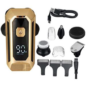 Elektrisch scheermes voor mannen, 5 in 1 drijvende kop elektrisch scheerapparaat scheermes scheren baard machine voor mannen droog nat baard neus oor haar trimmer oplaadbaar (kleur: goud)