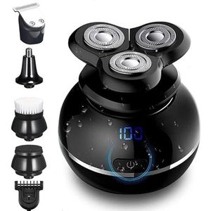 Elektrisch scheermes voor mannen, elektrisch scheerapparaat voor mannen 5 in 1 waterdicht scheermes baardtrimmer verzorgingsset met neustrimmer haartrimmer gezichtsreinigingsborstel