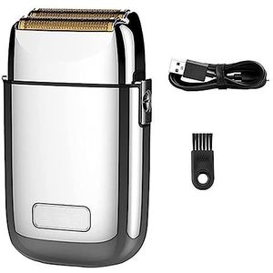 Elektrisch scheermes voor mannen, volledig metalen elektrisch scheerapparaat voor mannen haar baard elektrisch scheermes kaal hoofd scheermachine afwerking vervaagt oplaadbaar (kleur: zilverachtig met