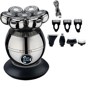 Elektrisch scheermes voor mannen, 5 in 1 elektrisch scheerapparaat voor kale mannen 7D drijvende snijder baardtrimmer tondeuse IPX5 waterdicht scheren USB draadloos opladen