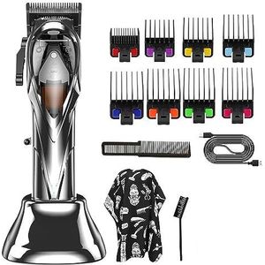 Tondeuse voor mannen, professionele tondeuse oplaadbare tondeuse voor mannen scheerapparaat baardtrimmer mannen haarsnijmachine baard kapper haar knippen (kleur: zilverachtig met doos)