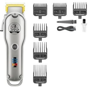 Tondeuse voor mannen, tondeuse oplaadbare tondeuse draadloze haarsnijmachine elektrische kapper digitale display tondeuse voor mannen (kleur: zilver)