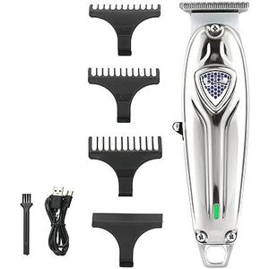 Tondeuse voor mannen, professionele tondeuse metalen tondeuse mini draadloze haarsnijmachine elektrische oplaadbare kapper trimmer mannen (kleur: zilver)