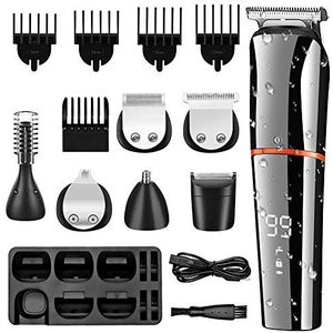 Tondeuse voor mannen, professionele 6-in-1 tondeuse voor mannen, baardtrimmer, scheerapparaat, neustrimmer, trimset, wasbaar
