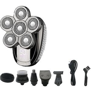 Elektrisch scheermes voor heren, 6 in 1 4D elektrisch scheerapparaat voor heren, oplaadbaar, 6 drijvende hoofden, baard-neusoor, haartrimmer, kaal hoofd voor mannen, scheermesje, tondeuse, gezicht