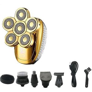 Elektrisch scheermes voor mannen, 6 in 1 4D elektrisch scheerapparaat voor heren, oplaadbaar, 6 drijvende hoofden, baard-neusoor, haartrimmer, kaal hoofd voor mannen, scheermesje, tondeuse, gezicht
