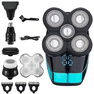 Elektrisch Scheermes voor Mannen, 5 in 1 Professionele Elektrische Scheerapparaat Oplaadbare Elektrische Scheermes voor Mannen Baard Scheermes Nat Droog Dual Gebruik Waterdichte Scheren Machine
