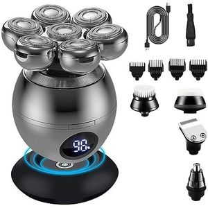 Elektrisch scheermes voor mannen, 5 in 1 elektrisch scheerapparaat Mannen Grooming Kit Nat Droog Baard Haar Trimmer Elektrische Scheermes Oplaadbare Kale Hoofd Scheermachine LCD Display