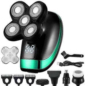 Elektrische Scheermes voor Mannen, 5IN1 4D echargable Kaal Hoofd Elektrisch Scheerapparaat 5 Drijvende Hoofden Baard Neus Oor Haar Trimmer Scheermes Clipper Gezichtsborstel