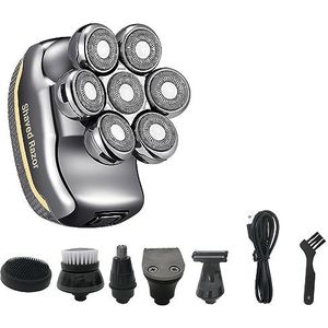 Elektrische Scheermes Voor Mannen, 6 in 1 7-Blade Elektrische Scheerapparaat Voor Mannen Haar Trimmer Baard Scheermes Oplaadbare Lichaam Kale Scheren Machine