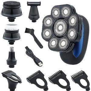 Elektrisch Scheermes voor Mannen, 6 In 1 Ipx7 Waterdichte Elektrische Scheerapparaat Scheerapparaat Voor Mannen Baard Haar Trimmer Oplaadbare Kale Scheerapparaat Grooming Kit
