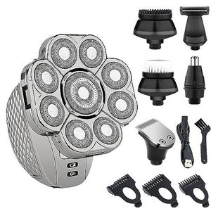 Elektrisch scheermes voor mannen, 6 in 1 elektrische scheerapparaten voor kale mannen scheermes opgewaardeerd 9D drijvende snijder verzorging hoofd scheerapparaat nat en droog draadloze trimmer