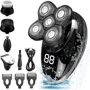 Elektrisch scheermes voor mannen, 5-in-1 oplaadbare kale kop elektrisch scheerapparaat 5 drijvende hoofden baard neus oor haar trimmer scheermes tondeuse gezichtsborstel