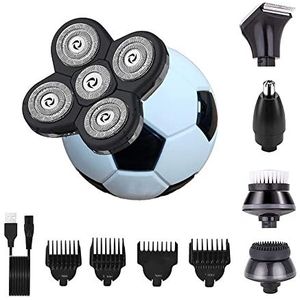 Elektrisch scheermes voor mannen, 5-in-1 elektrisch voetbalscheerapparaat voor mannen, kaal scheerapparaat, verzorgingsset, multifunctionele draadloze tondeuse, roterende scheerapparaten