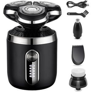 Elektrisch Scheermes voor Mannen, Elektrisch Scheerapparaat voor Mannen Nat en Droog Waterdichte Draadloze 3D Roterende Scheerapparaten USB Oplaadbare Baardtrimmer met LCD-scherm