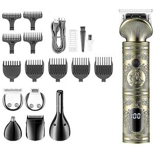 Tondeuse voor Mannen, Tondeuse 6 in 1 Grooming Kit Tondeuse Neus Trimmer Scheerapparaat Body Trimmer Professionele Oplaadbare Metalen Vintage