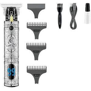 Tondeuse voor mannen, T9 tondeuse metalen haarsnijmachine professionele kapper draadloze elektrische trimmer oplaadbare trimmer voor mannen (kleur: zilver met doos)