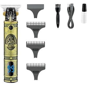 Tondeuse voor mannen, T9 tondeuse metalen haarsnijmachine professionele kapper draadloze elektrische trimmer oplaadbare trimmer voor mannen (kleur: goud met doos)