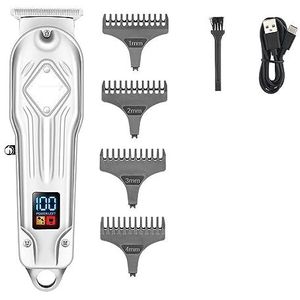 Tondeuse voor mannen, oplaadbare professionele tondeuse tondeuse voor mannen scheerapparaat haarsnijmachine kappersaccessoires gesneden machine baard (kleur: zilver met doos)