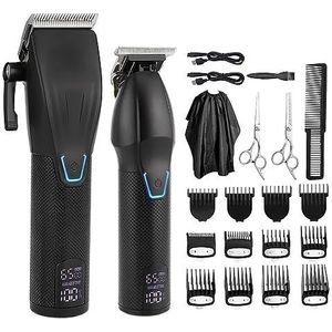 Tondeuse voor mannen, 2 stuks professionele tondeuse kapper heren kapper baardtrimmer oplaadbare haarsnijmachine tondeuse voor mannen scheerapparaat (kleur: zwart)